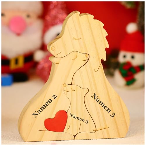 NGTSFLY Personalisierte Bärenfamilie Holzkpuzzle Geschenke – mit 2-9 Namen – Familien Geschenk – Holz Bär Skulpturen als Desktop Ornament, Tischdekoration (Löwe) von NGTSFLY