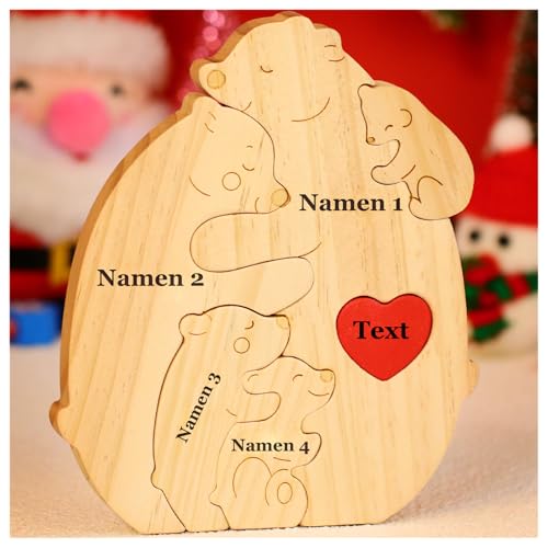 NGTSFLY Personalisierte Bärenfamilie Holzkpuzzle Geschenke – mit 2-9 Namen – Familien Geschenk – Holz Bär Skulpturen als Desktop Ornament, Tischdekoration (Umarmende Bären) von NGTSFLY