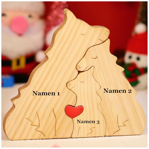 NGTSFLY Personalisierte Bärenfamilie Holzkpuzzle Geschenke – mit 2-9 Namen – Familien Geschenk – Holz Bär Skulpturen als Desktop Ornament, Tischdekoration (Wolf) von NGTSFLY