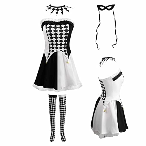 NGUMMS Halloween-Kleid für Erwachsene - Cosplay-Kostüm im Gitter in Schwarz und Weiß, Cosplay-Zubehör für Halloween-Kostüme für Erwachsene von NGUMMS