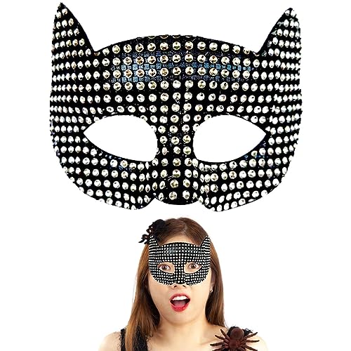 Strass Masquerade Gesicht | Katzenauge Strass Gesicht,Glänzende Ballkugel Face Bar Kostüme Zubehör Halloween Kostüm von NGUMMS