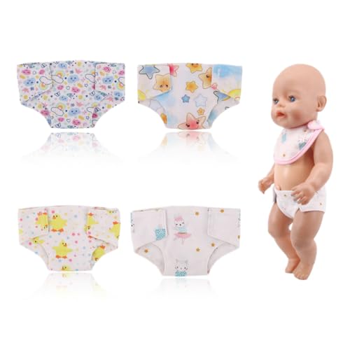 NHPY 4 Stück Puppenwindeln Für Baby Puppen, Born Windeln, Puppen Zubehör, Zubehör Für Puppen 30-45 cm, Baby Born Windeln 43 cm Wiederverwendbar(4Form) (Unterwäsche) von NHPY