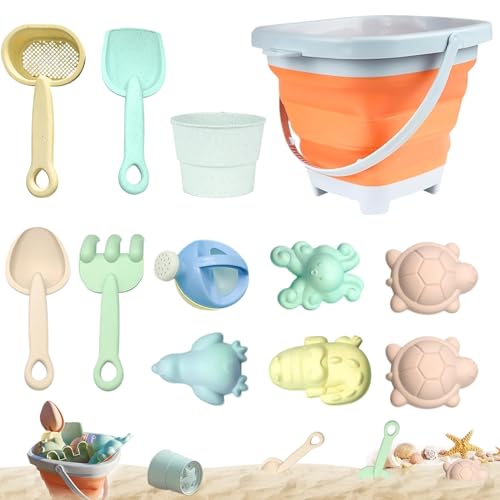 12 Stück Sandspielzeug Strandspielzeug Kinder, Strand Spielzeug Set, Sandkasten Spielzeug mit Faltbares Eimer, Sandschaufel, Sandformen, Gartenspielzeug für Kinder, Sandspielzeug für Mädchen Junge von NHYDZSZ