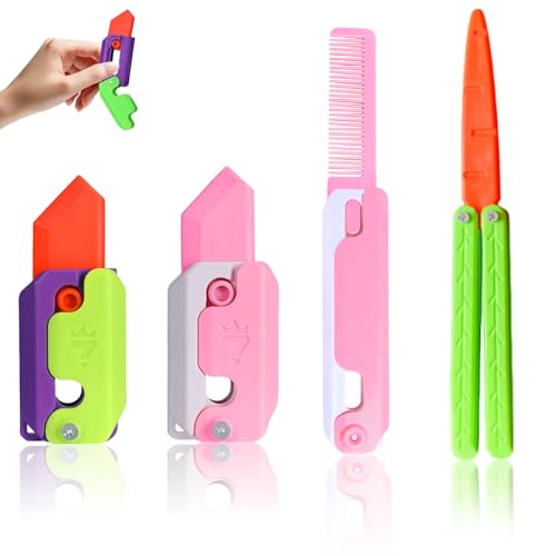 4 Stück 3D Druck Zappelmesser Spielzeug,3D Druck Fidget Gravity Cutter Messer Spielzeug,Karottenmesser-Spielzeug,Sensory Spielzeug zum Stressabbau bei ADHS, ADS und Autismus von NHYDZSZ