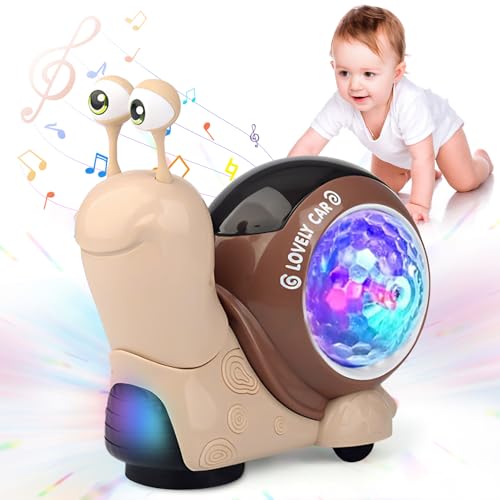 Baby Krabbel Spielzeug 6-18 Monate, 2025 Neuest Schnecke Krabbelspielzeug mit Lichter und Musik, Krabbelspielzeug Baby, Pädagogisches Spielzeug Baby, Lustige Krabbel Spielzeug für Baby Geschenk(Braun) von NHYDZSZ