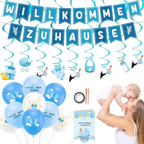 Willkommen Zuhause Baby, Junge Babyparty-Partydekoration , Babyparty Deko Junge , Dekoration fur Babydusche, Willkommen Zuhause Banner Baby- & Kleinkinderzimmer Home Deko Wilkommensdeko von NHYDZSZ