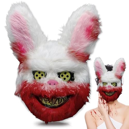 NHYDZSZ Blutige Kaninchen Maske Halloween Maske Horror Hasenmaske Simulation Böse Blutige Kaninchen Gruselige blutige Plüsch Hase Maske für Halloween Partys Dekoration Requisiten von NHYDZSZ