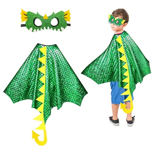 NHYDZSZ Dinosaurier Kostüm Umhang Kinder Dinosaurier Cosplay Umhang mit Dinosaurier Maske Karneval Dinosaurier Umhang Dino Kostüm für Jungen Mädchen Karneval Cosplay Fasching Party von NHYDZSZ