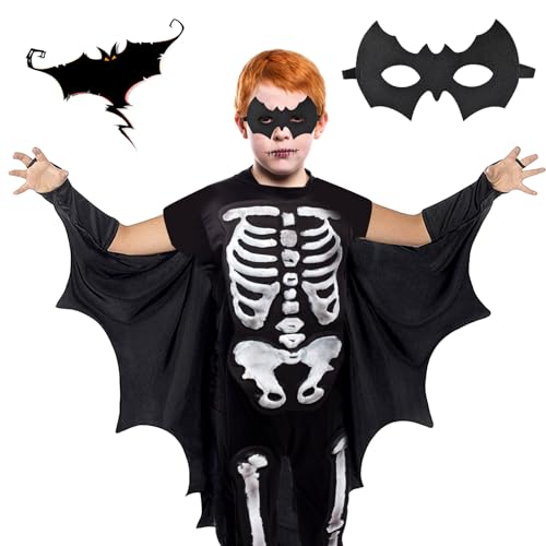 NHYDZSZ Fledermauskostüm kinder Black Fledermausflügel Vampir Fledermausflügel Umhang + Fledermaus maske Faschingskostüme Karneval Halloween-Kostüm,für 3-13 Mädchen Junge (110) von NHYDZSZ