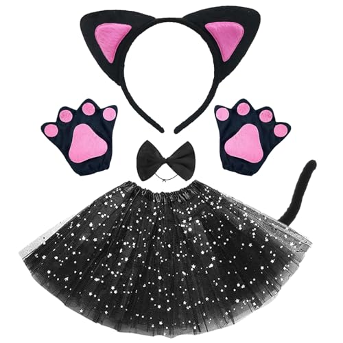 NHYDZSZ Katzen KostüM MäDchen,Katze Cosplay Set,Katze KostüM Kinder,KostüMset Katze,Mit Tutu Rock Fliege Katzenohren Haarreif Stirnband, Halloween Karneval Verkleidung Party-KostüM von NHYDZSZ