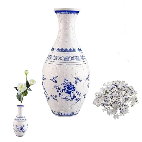 3D-Puzzle-Vase, 3D-Puzzle-Vase for Erwachsene, 160 Teile DIYs Puzzle-Vasen for Blumen, Puzzle-Kunst-Blumenarrangement-Vasen-Bastelsets, for Heimbüro-Dekoration(Blue and White) von NIANE