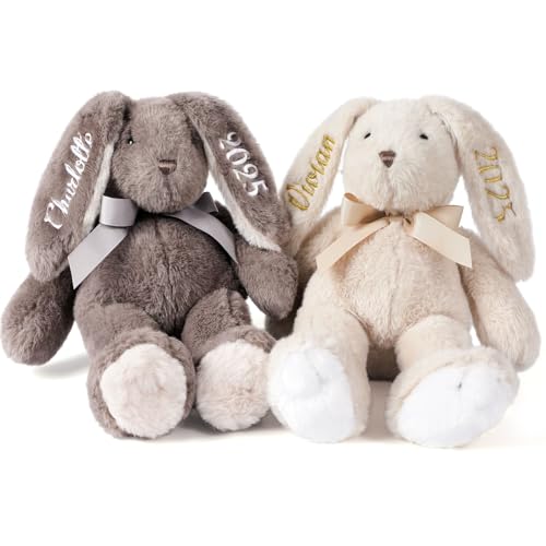 NIBESSER Personalisierte Kuscheltier Hase Schöne Osterhase, Gestickter Text auf den Ohren Personalisierte Geschenke Andenken für Jungen und Mädchen, 21-31cm von NIBESSER