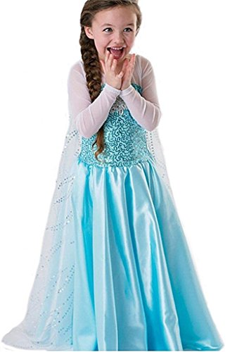 NICE SPORT Kleid Prinzessin Eiskönigin - Kostüm Kinder Mädchen - Prinzessin Elsa - Hochwertiges Kostüm - Blau (130 (5 Jahre - 6 Jahre) von NICE SPORT