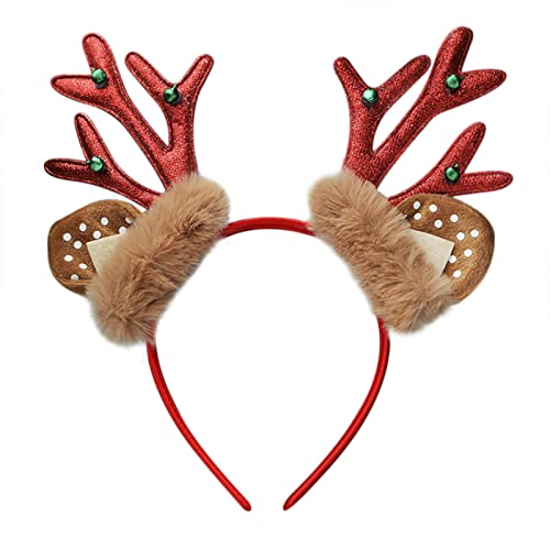 2 Pcs Rentier Geweih Haarreif Haarband Weihnachtlicher Haarschmuck mit Ohren Elfenhut Stirnband Santa Weihnachtsmütze Stirnband Kopfschmuck Geschenke für Weihnachten Karneval Cosplay，Foto-Requisite von NICEYEA