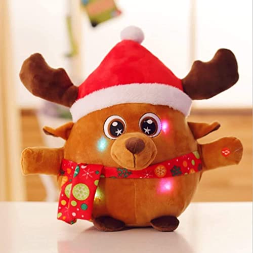 NICEYEA Leuchtend Elch Plüschtiere mit Singen Plüschpuppe Plüsch Weihnachtsmann Kuscheltier Stofftiere für Weihnachts Spielzeug Deko für Kinder Mädchen, 22cm von NICEYEA