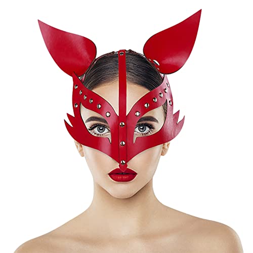 NICEYEA Cosplay Bunnymaske PU Leder Katze Kätzchen Maske Maskerade Halbgesichtsmaske Kätzchen Ledermaske Make-Up Party Kostüm Zubehör für Halloween Fasching Ostern Karneval Party Christmas von NICEYEA