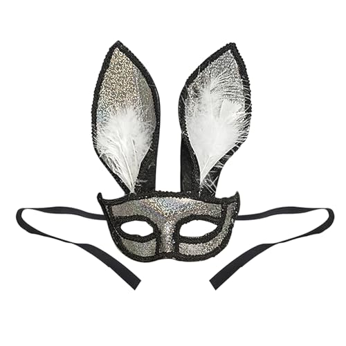 NICEYEA Cosplay Bunnymaske Party Hasenmaske Damen Venezianische Hasen Halloween Federn Maske Maskerade Halbgesichtsmaske Kaninchenohren Cosplay Maske Fasching Ostern Party Halloween Kostüm Zubehör von NICEYEA