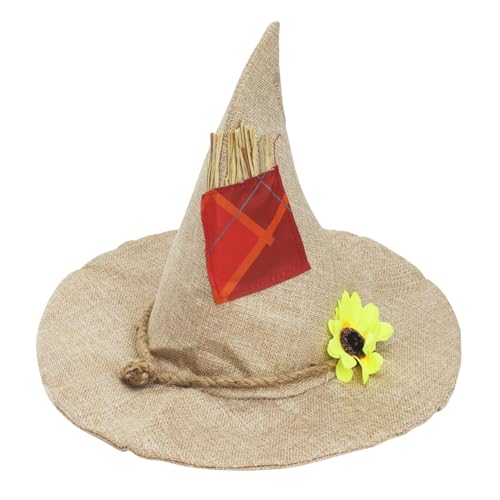 NICEYEA Halloween Filz Hexenhut Sonnenblume Hexe Spitzhut Breite Krempe Vogelscheuche Strohhut Verkleidung Weihnachten Karneval Kostüm Party Dekoration Cosplay Zubehör Kopfbedeckung von NICEYEA