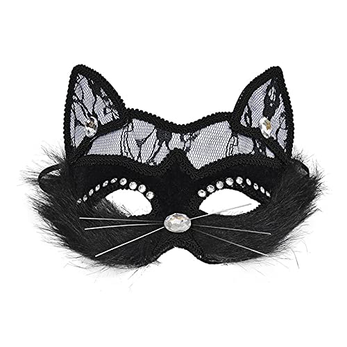 NICEYEA Katze Spitzen Augenmaske Halbe Gesichtsmaske Catwoman Maske Venezianische Maske Masquerade Lace Halbes Gesicht für Karneval Party Kostüm Maskenball Valentinstag Nachtclub Frau Mädchen von NICEYEA