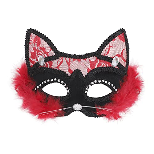 NICEYEA Katze Spitzen Augenmaske Halbe Gesichtsmaske Catwoman Maske Venezianische Maske Masquerade Lace Halbes Gesicht für Karneval Party Kostüm Maskenball Valentinstag Nachtclub Frau von NICEYEA