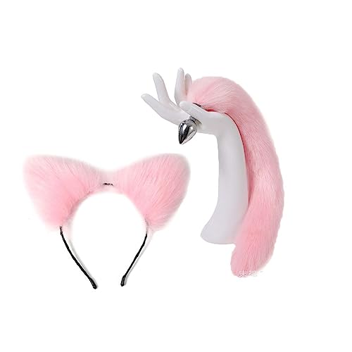 NICEYEA Plüsch Fuchsschwanz Kostüm Set Katzenohren und Fox Tail Stopper Fuchsohren Stirnband Fox Ohren Schwanz Kostüm für Frauen Paare Cosplay Halloween Fasching Karneval Masquerade von NICEYEA