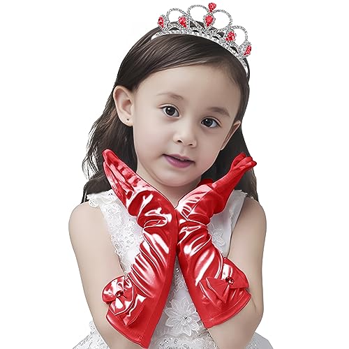 Prinzessin Krone und Satinhandschuhe Kostüme Set, Halloween Kostüm Zubehör Prinzessin Party Haarschmuck Dress Up Blumenmädchen Handschuhe Prinzessin Mädchen Kostüme Rollenspiel Set für kleine Mädchen von NICEYEA