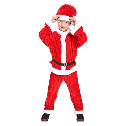 Weihnachtsmann Kostüm Kinder Nikolauskostüm Santa Claus Junge Oberteil, Hose, Mütze, Mädchen Rock, Umhang, Mütze, Party Festzug Kinder Samt Winter Warm Xmas Outfits Cosplay Party Verkleidung Set von NICEYEA