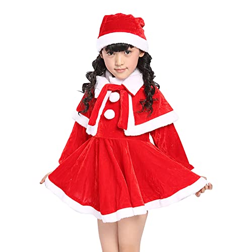 Weihnachtsmann Kostüm Kinder Nikolauskostüm Santa Claus Junge Oberteil, Hose, Mütze, Mädchen Rock, Umhang, Mütze, Party Festzug Kinder Samt Winter Warm Xmas Outfits Cosplay Party Verkleidung Set von NICEYEA