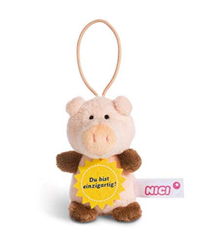 NICI 44866 Anhänger Schwein mit Spruch Du bist einzigartig 8cm mit Loop, rosa/braun von NICI