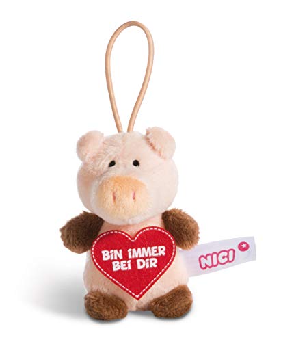 NICI Tiere 44867 Anhänger Schwein mit Spruch Bin Immer bei dir 8cm mit Loop, rosa/braun, Small von NICI