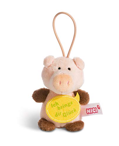 NICI Tiere 44869 Anhänger Schwein mit Spruch Ich bringe dir Glück 8cm mit Loop, rosa/braun von NICI