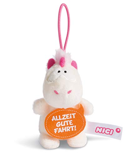 NICI 44982 Anhänger Einhorn Theodor mit Spruch ALLZEIT Gute FAHRT 8cm mit Loop, weiß/pink von NICI