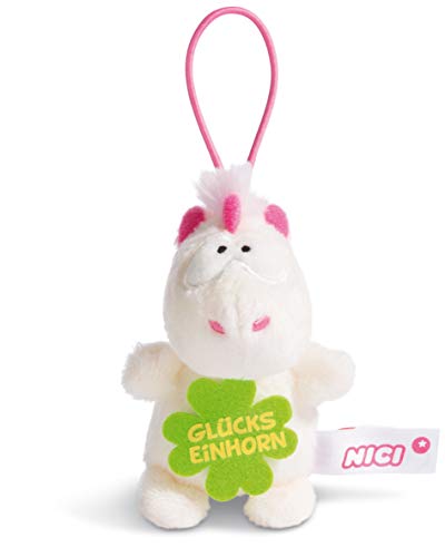 NICI 44985 Anhänger Einhorn Theodor mit Spruch GLÜCKSEINHORN 8cm mit Loop, weiß/pink von NICI