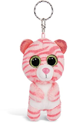 NICI 46311 Glubschis Tiger Fula 9cm Schlüsselanhänger, Plüschtieranhänger mit Schlüsselring, Stofftierschlüsselhalter, pink/weiß von NICI