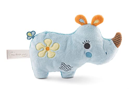 NICI 46573 Schmustier 2D Nashorn Manuffi 20cm – Plüschtier für Babys & Kleinkinder– Flauschiges Stofftier zum Kuscheln & Spielen – Kuscheliges Schmusetier ab 0+ Monaten, blau von NICI