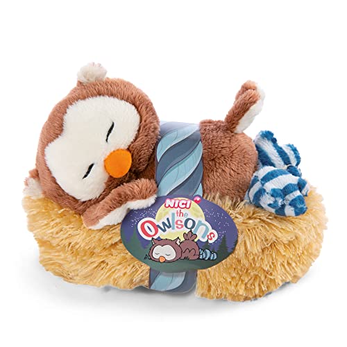 NICI 47876 Schlafendes Kuscheltier Oscar im Nest 12cm Plüschtier für Mädchen, Jungen & Babys – Flauschige Stofftier Eule zum Kuscheln, Spielen & Schlafen – Gemütliches Schmusetier von NICI