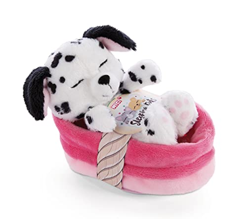 NICI 47891 Kuscheltier Körbchen 12 cm – Sleeping Pets Plüschtier Dalmatiner für Mädchen, Jungen & Babys – Stofftier Hund zum Kuscheln, Spielen & Schlafen – Gemütliches Schmusetier, weiß von NICI