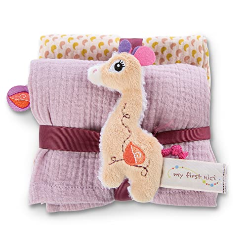 NICI Set Giraffe Sasuma: 2X weiches Mulltuch 60x60 cm + 1x Flauschiger Baby-Greifling 11 cm – Schmusetücher & Baby-Kuscheltier ab 0+ Monaten – Schnuffeltuch/Schmusetier für Mädchen & Jungen, 48045 von NICI