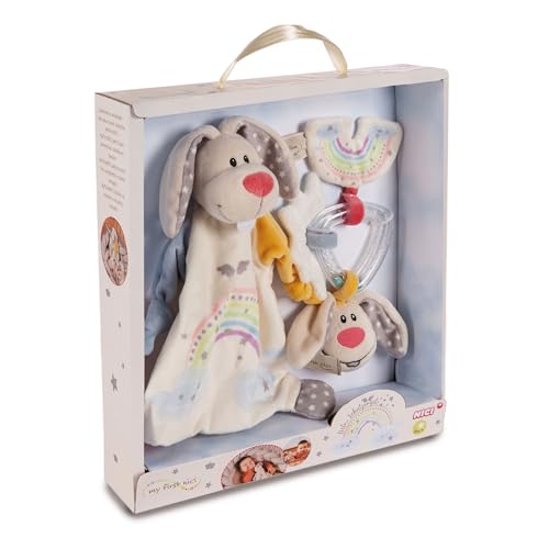 NICI 48679 Guardian-Bunny Set MyFirstNICI Schmusetuch & Rasselring Schutz-Häschen in Geschenkverpackung 32x30x6,3cm beige, ohne Spruch, 32x30x6.3cm von NICI