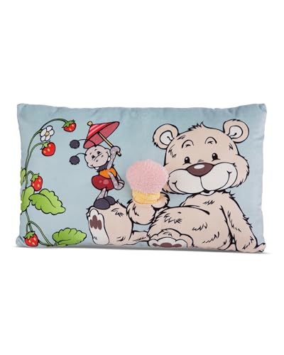 NICI Kuschelkissen Bär Bendix mit 2-D Eis 43 x 25cm, Weiches Plüsch, Flauschiges Kuscheltierkissen mit Teddybär für Mädchen, Jungen & Babys, Rechteckiges Plüschkisssen - 49448 von NICI