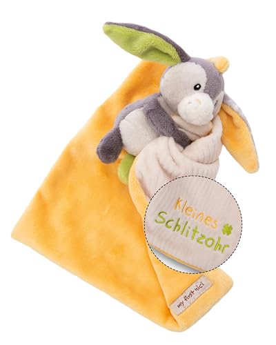 NICI Schmusetuch Baby 22 x 22 cm mit Kuscheltier Esel - Flauschiges Schnuffeltuch für Mädchen & Jungen, Baby Geschenk zur Geburt, Mit gesticktem Schriftzug "Kleines Schlitzohr" - 49751 von NICI