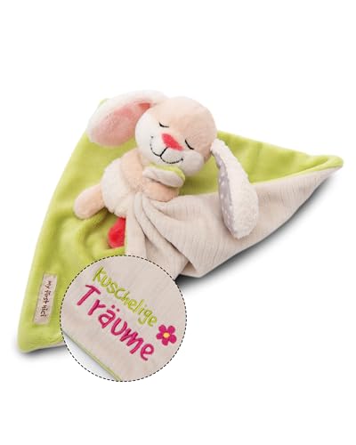 NICI Schmusetuch Baby 22 x 22 cm mit Kuscheltier Hase - Flauschiges Schnuffeltuch für Mädchen & Jungen, Baby Geschenk zur Geburt, Mit gesticktem Schriftzug "Kuschelige Träume" - 49753 von NICI