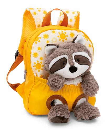 NICI Kinderrucksack gelb 2 in 1 mit Kuscheltier Waschbär 25cm - Kindergartenrucksack Mädchen & Jungen - Weicher Rückenbereich & verstellbare Gurte - 49846 von NICI