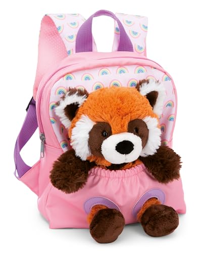 NICI Kinderrucksack rosa 2 in 1 mit Kuscheltier Roter Panda 25cm - Kindergartenrucksack Mädchen & Jungen - Weicher Rückenbereich & verstellbare Gurte - 49853 von NICI