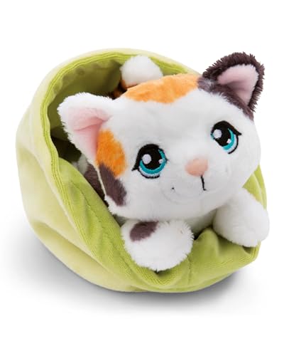 NICI Little Paws Kuscheltier Katze 12cm gefleckt im hellgrünen Körbchen - Flauschiges Stofftier, Plüschtier zum Kuscheln, Spielen und Liebhaben - 61332 von NICI