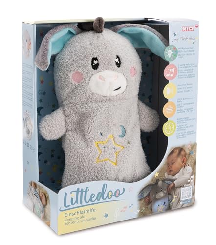 NICI Baby Einschlafhilfe Esel Littledoo 25cm multifunktional in Geschenkbox - grau - Plüschtier für Babys und Kleinkinder zum Greifen, Knuddeln, Entdecken und Einschlafen | 61614 von NICI