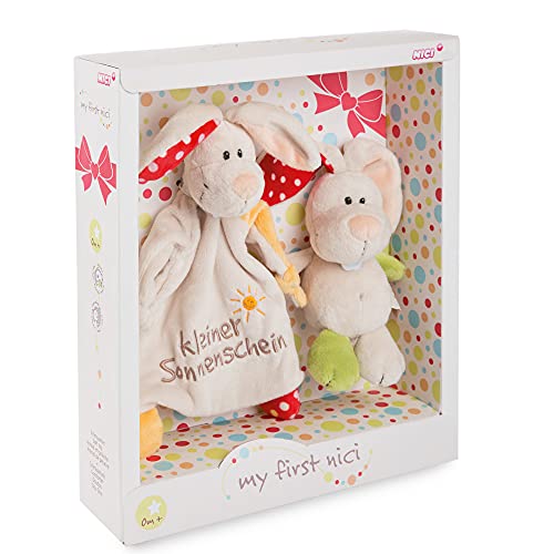 NICI Geschenkset für Babys & Kleinkinder – Schmusetuch & Schmusetier Hase Tilli 18cm Kleiner Sonnenschein in toller Geschenkbox (25x25 cm) Baby Geschenke ab 0+ Monaten – Kuscheltier und Kuscheltuch von NICI