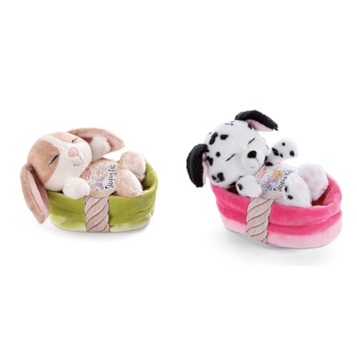 NICI Kuscheltier Hase Cappuccino 12 cm & 47891 Kuscheltier Körbchen 12 cm – Sleeping Pets Plüschtier Dalmatiner von NICI