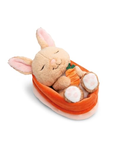 NICI Kuscheltier Hase mit Karotte 12cm schlafend im Körbchen - braun - Stofftier aus weichem Plüsch, niedliches Plüschtier zum Kuscheln und Spielen, für Kinder & Erwachsene - 61584 von NICI