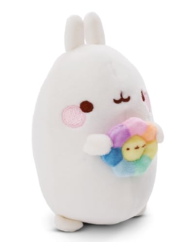 NICI Molang Kuscheltier 12cm mit Regenbogenblume - Niedliches Stofftier zum Kuscheln und Spielen, Molang Plüschtier für Schmusetierliebhaber - 61163, Weiß von NICI